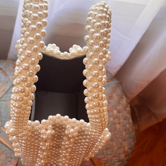 Beaded/Pearl Handmade Tote. White. Satin lined Interior. - Picture 9 of 15